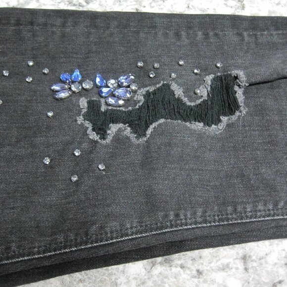 High Rise Black Embellished Ripped Ankle Jeans Size 10 Express NWT $128 - Picture 6 of 13